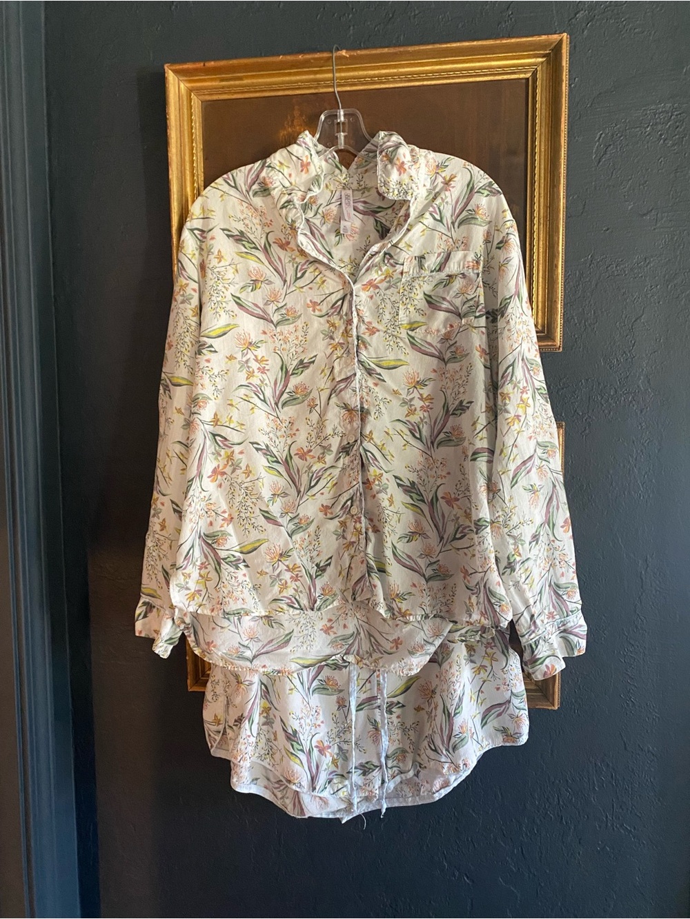 Gilligan & O'Malley Cream Floral Button-Front Pajama Set